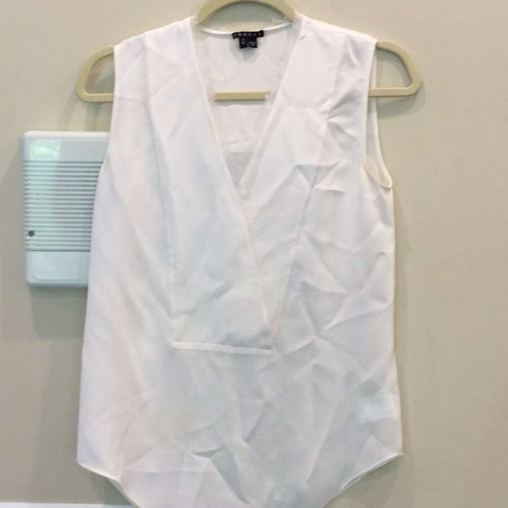 Theory White Silk Top with Fringe Detail